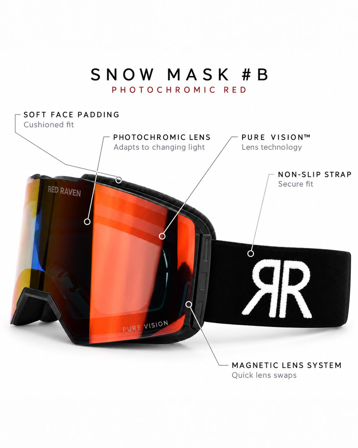 SNOW MASK #B BLACK RED - PHOTOCHROMIC